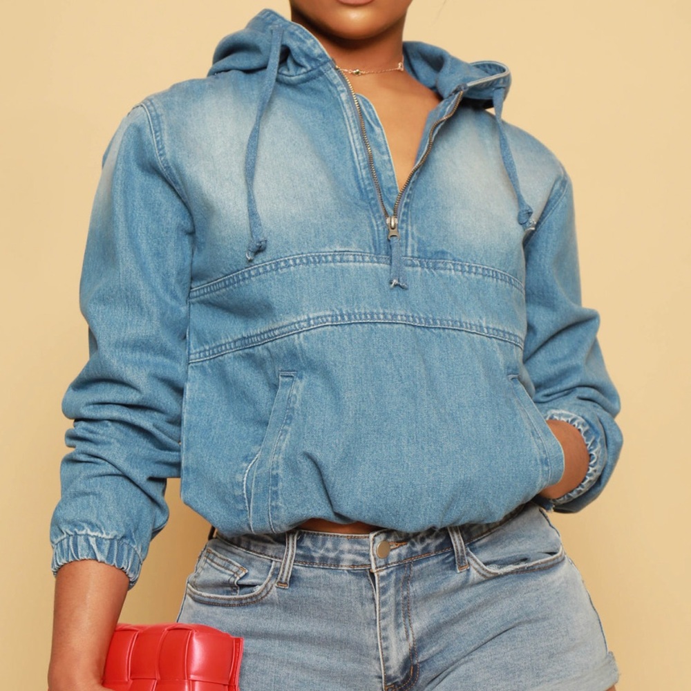 Swank A Posh Always Gone Oversized Denim Hoodie -
Medium Wash Size-2X